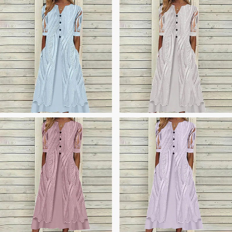 Women's V-Neckline Dress With Pockets